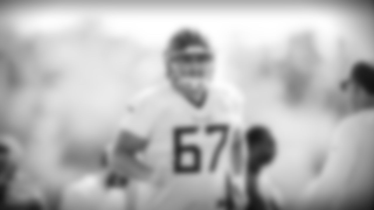 Guard Cole Banwart #67 of the Tennessee Titans during fall camp practice at Saint Thomas Sports Park on August 03, 2021 in Nashville, TN. Photo By Cameron Faulkner/Tennessee Titans