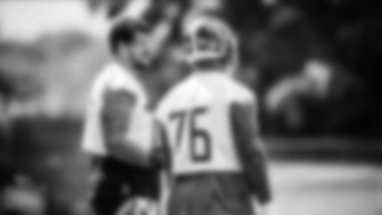 Tackle Taylor Lewan #77 of the Tennessee Titans during practice at Saint Thomas Sports Park on September 16, 2021 in Nashville, TN. Photo By Donald Page/Tennessee Titans