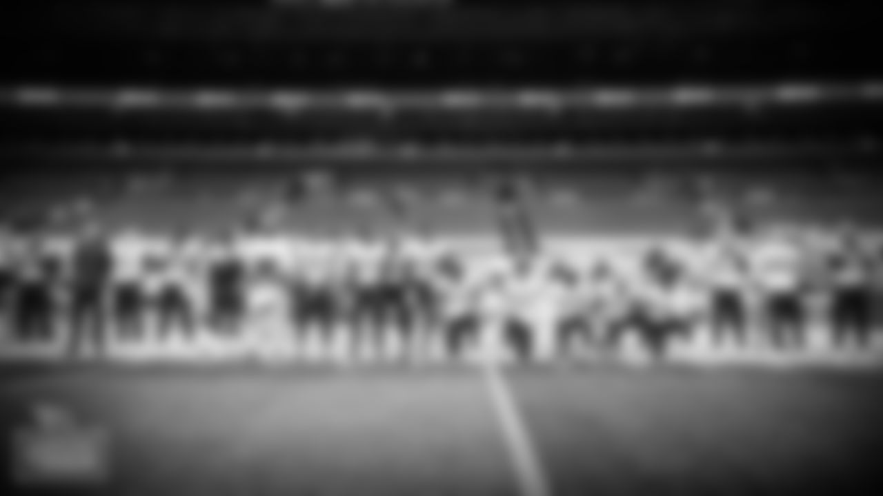 DENVER, CO - SEPTEMBER 14, 2020 - Tennessee Titans lined up during the National Anthem before the Monday Night Football game between the Tennessee Titans and the Denver Broncos at Empower Field at Mile High. Photo By Donald Page/Tennessee Titans