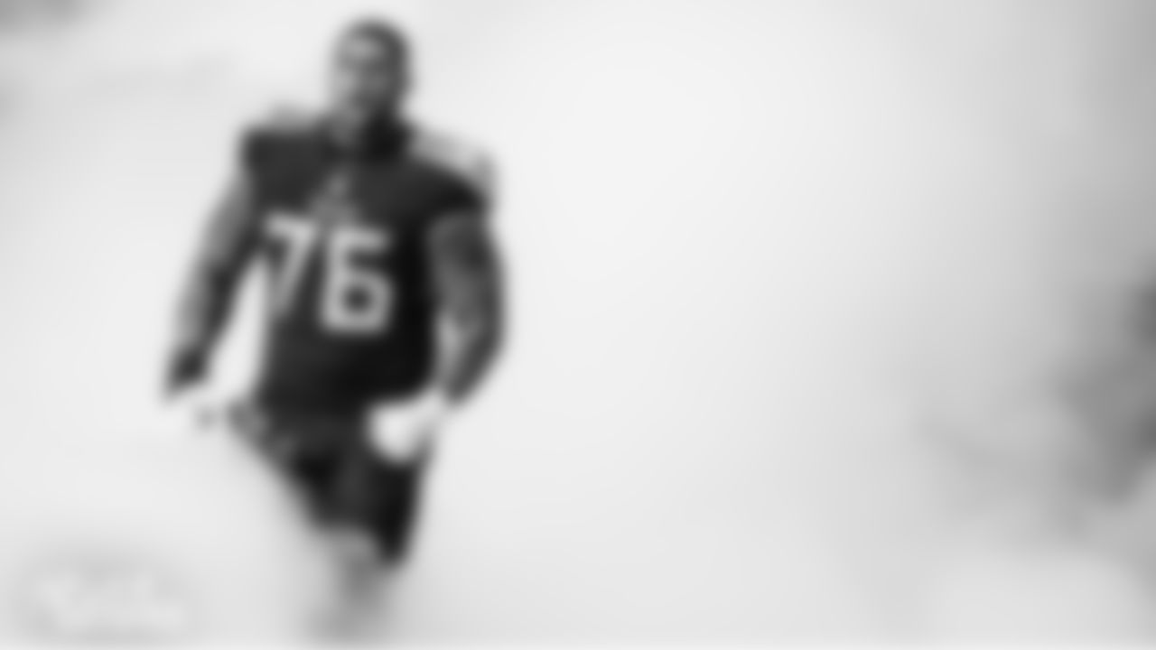 Guard Rodger Saffold III #76 of the Tennessee Titans during intros before the game between the Tennessee Titans and the Baltimore Ravens at Nissan Stadium on January 10, 2021 in Nashville, TN. Photo By Donald Page/Tennessee Titans