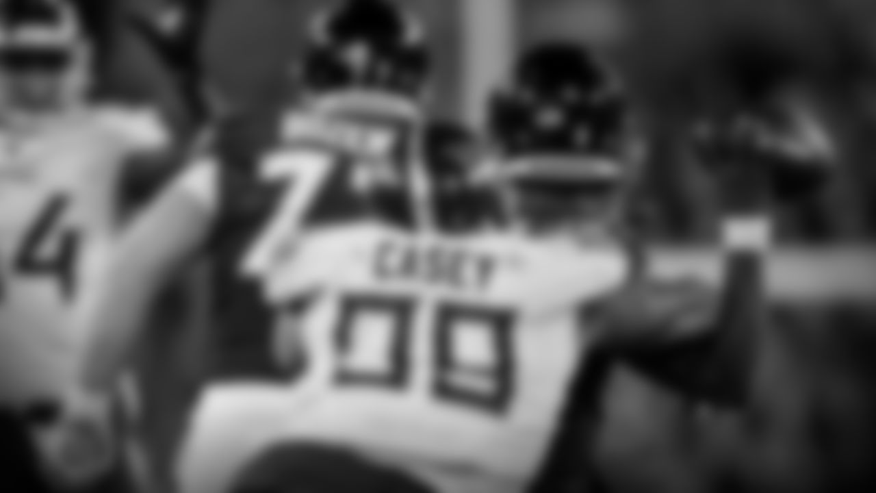 BALTIMORE, MD - JANUARY 11, 2020 - Defensive tackle Jurrell Casey #99 of the Tennessee Titans forces a fumble during the divisional playoff game between the Tennessee Titans and the Baltimore Ravens at M&T Bank Stadium in Baltimore, MD. Photo By Sam Carbine/Tennessee Titans