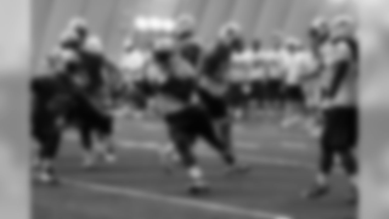 Titans players practice inside during Tuesday's organized training activity (OTA) at Baptist Sports Park in Nashville, Tenn.