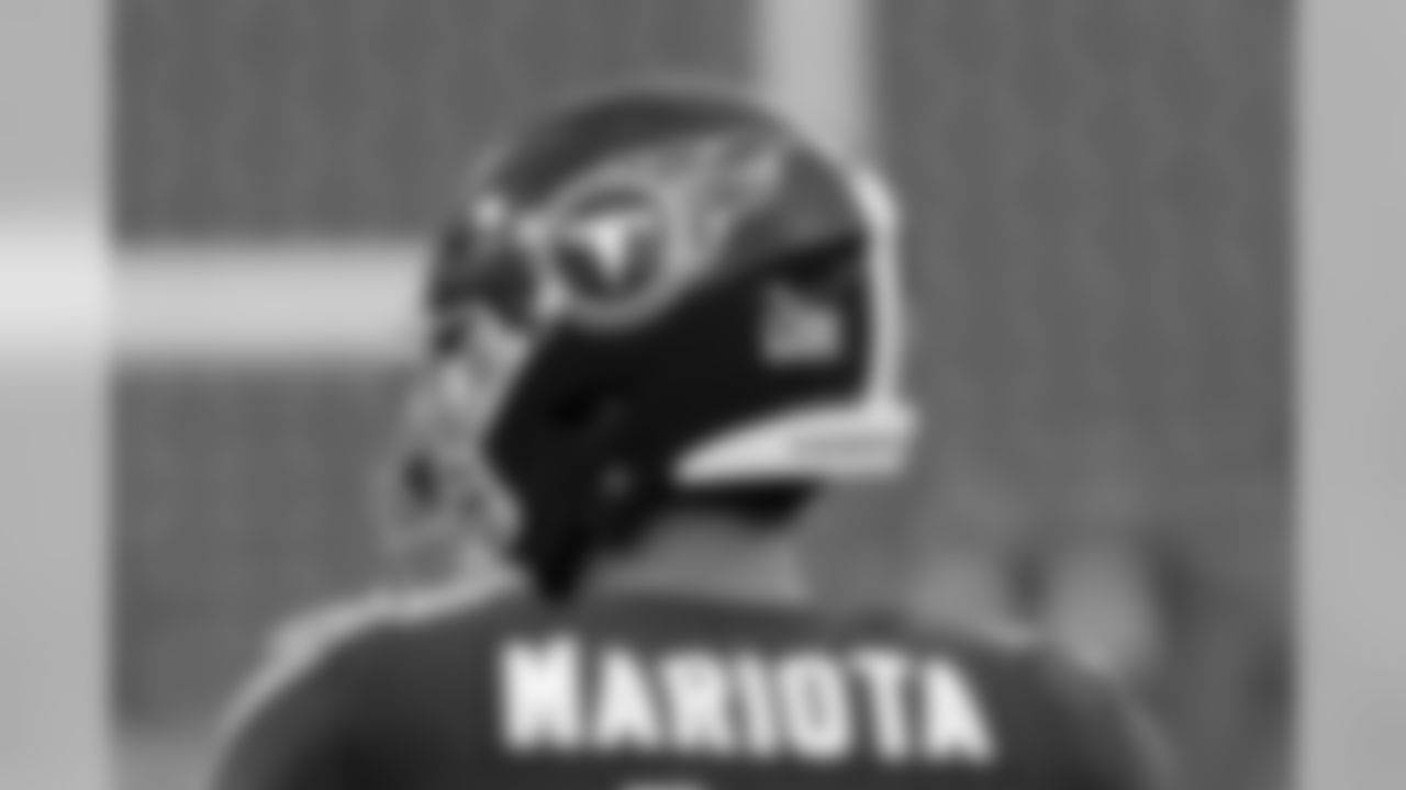 Tennessee Titans quarterback Marcus Mariota warms up before a preseason NFL football game against the Minnesota Vikings Thursday, Aug. 30, 2018, in Nashville, Tenn. (AP Photo/Mark Zaleski)