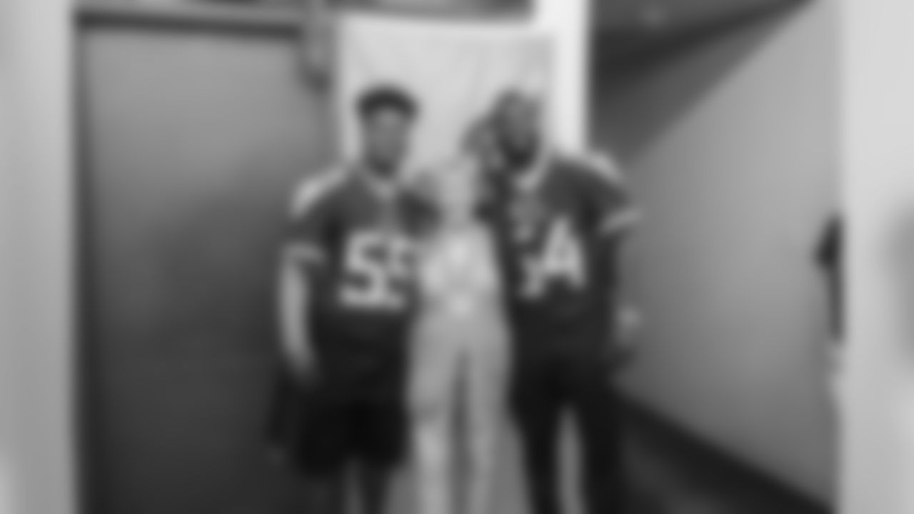 NASHVILLE, TN - JULY 23, 2019 - Linebacker Jayon Brown #55 of Tennessee Titans and Linebacker Rashaan Evans #54 of Tennessee Titans delivering season tickets to season ticket holders in Nashville, TN. Photo By Donald Page/Tennessee Titans