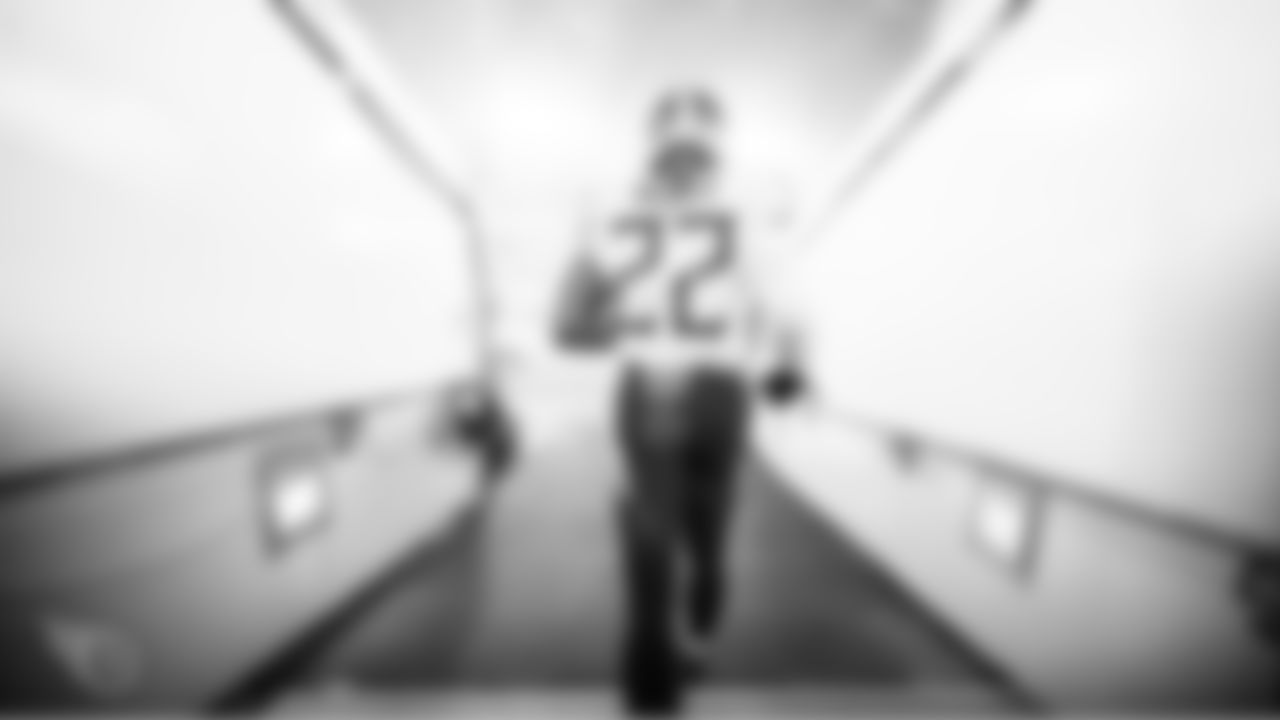 JACKSONVILLE, FL - SEPTEMBER 19, 2019 - Running back Derrick Henry #22 of the Tennessee Titans runs out of the tunnel before the game between the Tennessee Titans and the Jacksonville Jaguars at TIAA Bank Field in Jacksonville, FL. Photo By Donald Page/Tennessee Titans