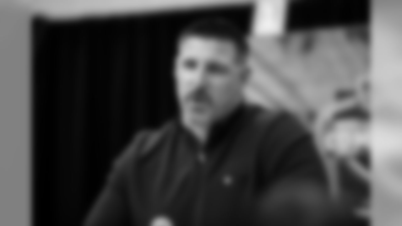 Tennessee Titans head coach Mike Vrabel speaks during the 2019 Scouting Combine, Wednesday, Feb. 27, 2019 in Indianapolis. (Hiro Ueno/NFL)