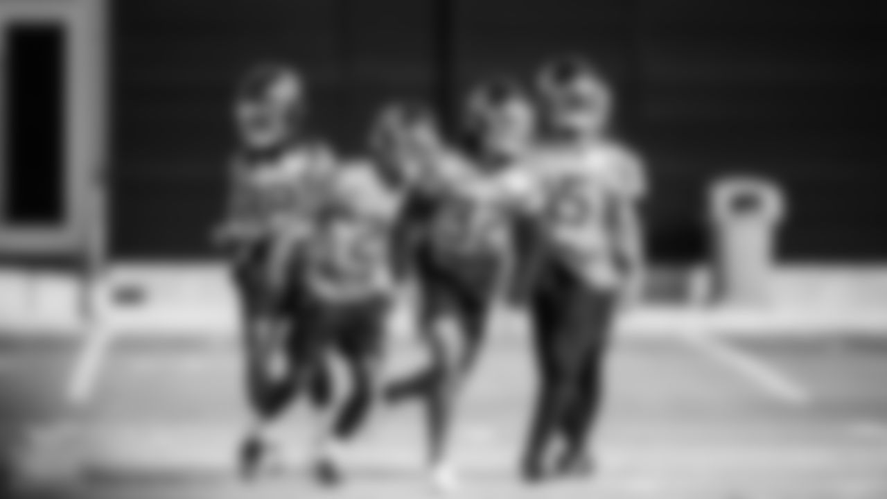 Davontae Harris #38, Roger McCreary #21, Greg Mabin #32 and Kyron Brown #45 during practice at Ascension Saint Thomas Sports Park on December 21, 2022 in Nashville, TN. Photo By Donald Page/Tennessee Titans