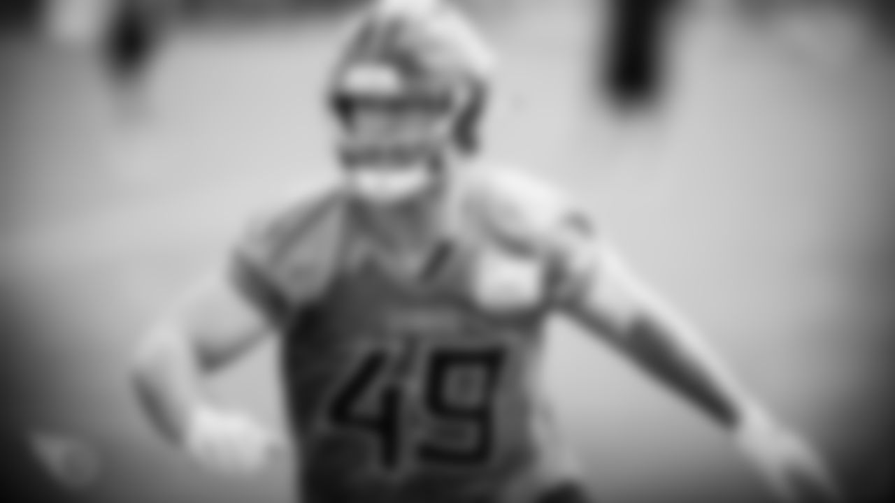 NASHVILLE, TN - AUGUST 16, 2020 - Linebacker Nick Dzubnar #49 of the Tennessee Titans during practice at Saint Thomas Sports Park in Nashville, TN. Photo By Donald Page/Tennessee Titans