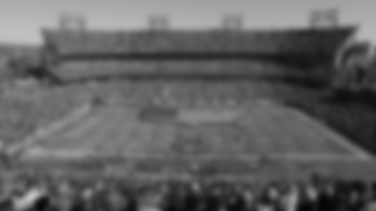 Fans watch during a Salute to Service military appreciation pregame ceremony before an NFL football game between the Tennessee Titans and the Kansas City Chiefs Sunday, Nov. 10, 2019, in Nashville, Tenn. (AP Photo/James Kenney)