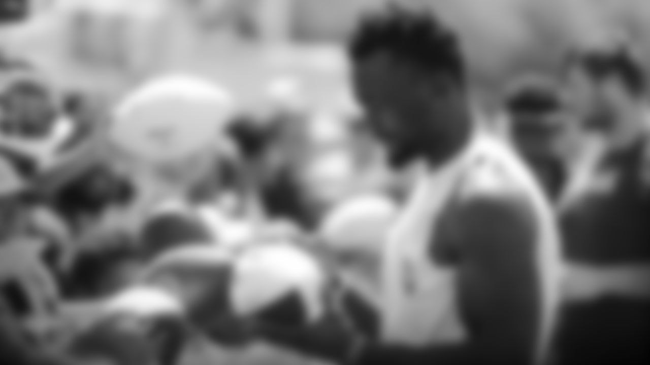 NASHVILLE, TN - AUGUST 14, 2019 - Wide receiver Corey Davis #84 of Tennessee Titans signing autographs with fans during training camp joint practice with the New England Patriots at Saint Thomas Sports Park in Nashville, TN. Photo By Donald Page/Tennessee Titans