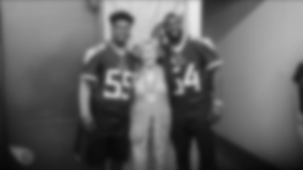 NASHVILLE, TN - JULY 23, 2019 - Linebacker Jayon Brown #55 of Tennessee Titans and Linebacker Rashaan Evans #54 of Tennessee Titans delivering season tickets to season ticket holders in Nashville, TN. Photo By Donald Page/Tennessee Titans