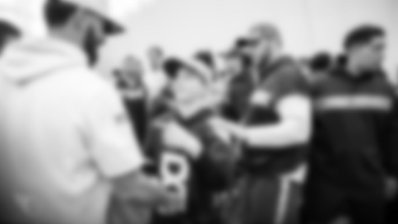 NASHVILLE, TN - NOVEMBER 23, 2019 - Fan Morgan Gorst meets Quarterback Marcus Mariota #8 of the Tennessee Titans after walk through in the bubble at Saint Thomas Sports Park in Nashville, TN. Photo By Donald Page/Tennessee Titans