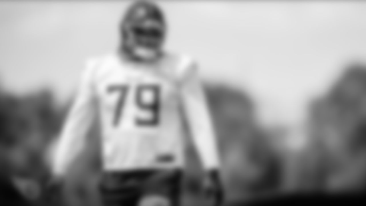 NASHVILLE, TN - AUGUST 07, 2020 - Tackle Isaiah Wilson #79 of the Tennessee Titans participates in on-field work at Saint Thomas Sports Park in Nashville, TN. Photo By Donald Page/Tennessee Titans