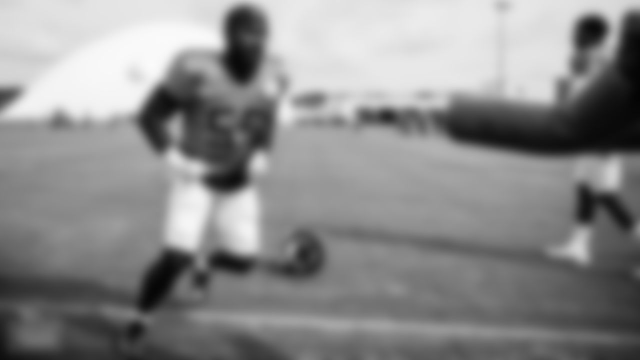 Defensive end Sam Okuayinonu #59 of the Tennessee Titans during fall camp practice at the Ascension Saint Thomas Sports Park in Nashville, TN. Photo By Donald Page/Tennessee Titans