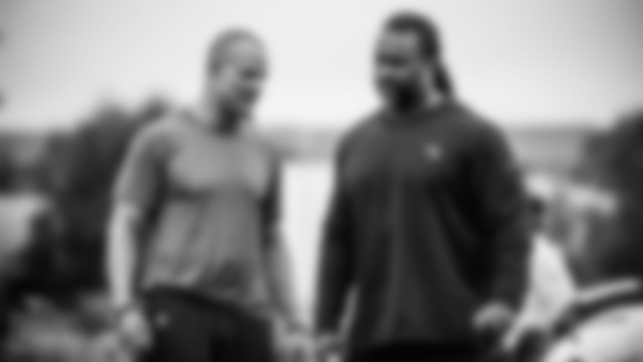 Strength and Conditioning Coach Frank Piraino of the Tennessee Titans and Strength and Conditioning Assistant Coach Brian Bell of the Tennessee Titans during practice at Saint Thomas Sports Park on September 17, 2021 in Nashville, TN. Photo By Donald Page/Tennessee Titans