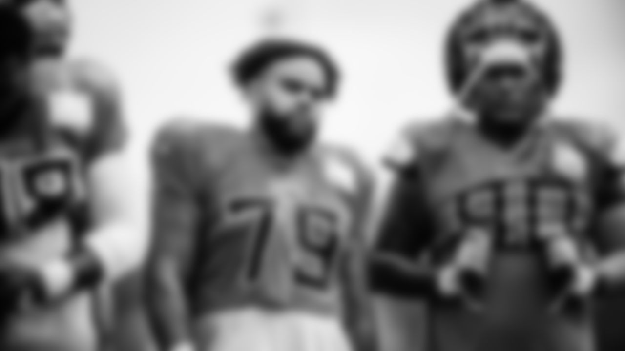 Haskell Garrett #79 and Defensive tackle Naquan Jones #90 of the Tennessee Titans during training camp at Ascension Saint Thomas Sports Park on August 01, 2022 in Nashville, TN. Photo By Cameron Faulkner/Tennessee Titans
