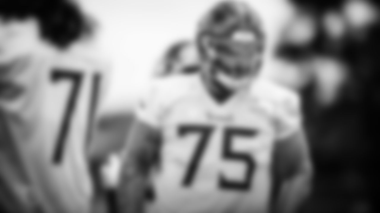 NASHVILLE, TN - AUGUST 14, 2020 - Guard/center Jamil Douglas #75 of the Tennessee Titans during practice at Saint Thomas Sports Park in Nashville, TN. Photo By Donald Page/Tennessee Titans