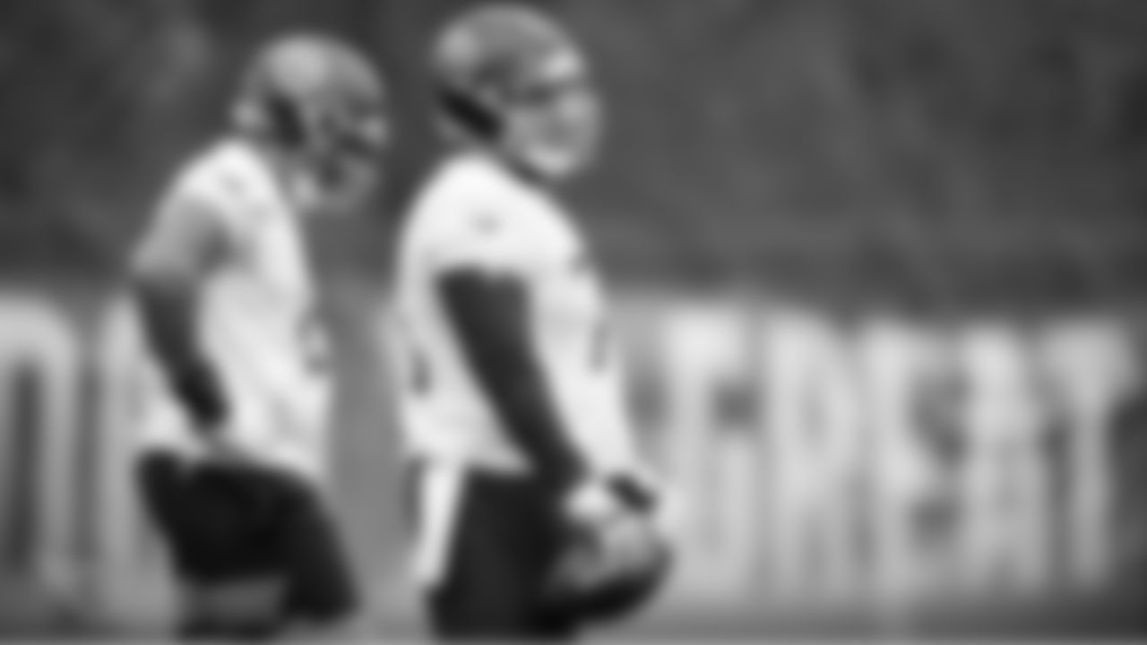 NASHVILLE, TN - NOVEMBER 07, 2019 - Guard Aaron Stinnie #61 of the Tennessee Titans and Guard Jamil Douglas #75 of the Tennessee Titans during practice at Saint Thomas Sports Park in Nashville, TN. Photo By Donald Page/Tennessee Titans
