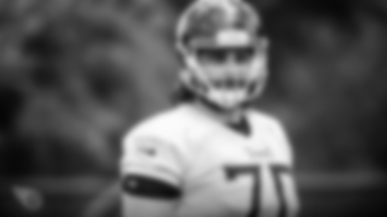 NASHVILLE, TN - AUGUST 14, 2020 - Tackle Ty Sambrailo #70 of the Tennessee Titans during practice at Saint Thomas Sports Park in Nashville, TN. Photo By Donald Page/Tennessee Titans