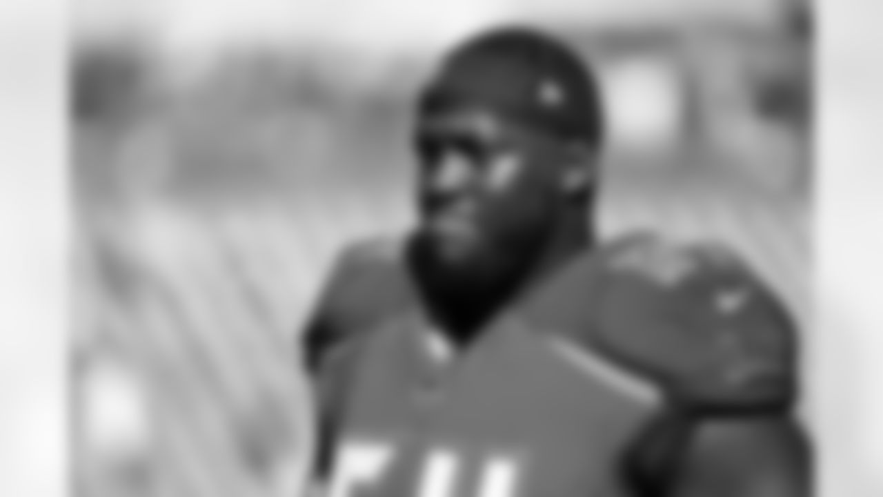 Tampa Bay Buccaneers guard Kevin Pamphile (64) sets for play against the Detroit Lions Dec. 10, 2017 in Tampa, Fla. The Lions won 24 -21. (Al Messerschmidt via AP).