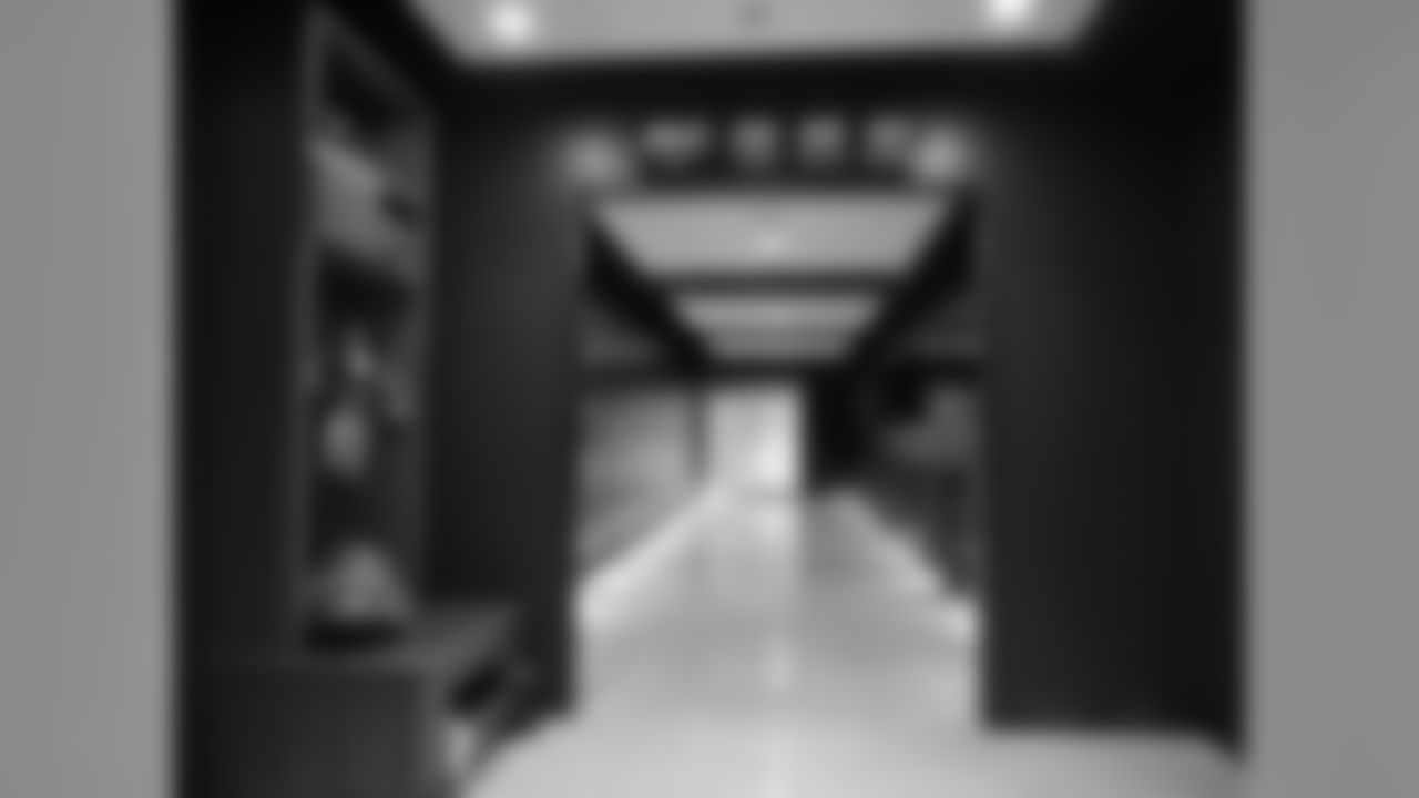 The locker room includes a countdown clock leading up to the new stadium's anticipated opening.