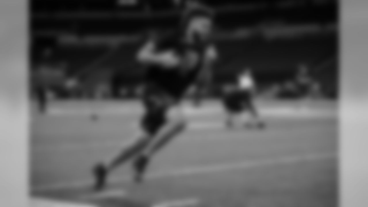West Virginia tight end Trevon Wesco during the 2019 Scouting Combine, Saturday, Mar. 2, 2019 in Indianapolis. (Hiro Ueno/NFL)