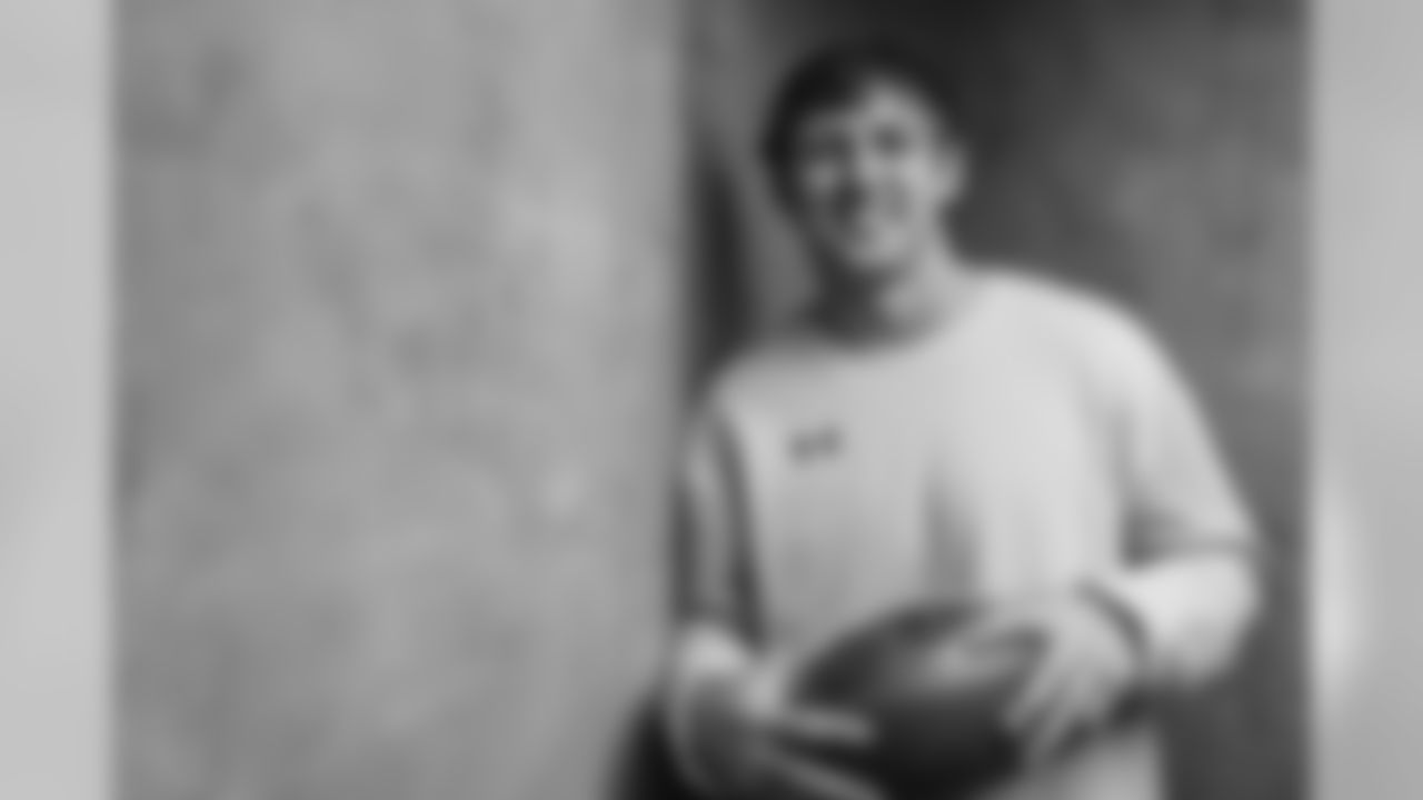 Portrait of Iowa tight end T.J. Hockenson at the NFL football scouting combine, Friday, March 1, 2019, in Indianapolis. (Todd Rosenberg via AP)