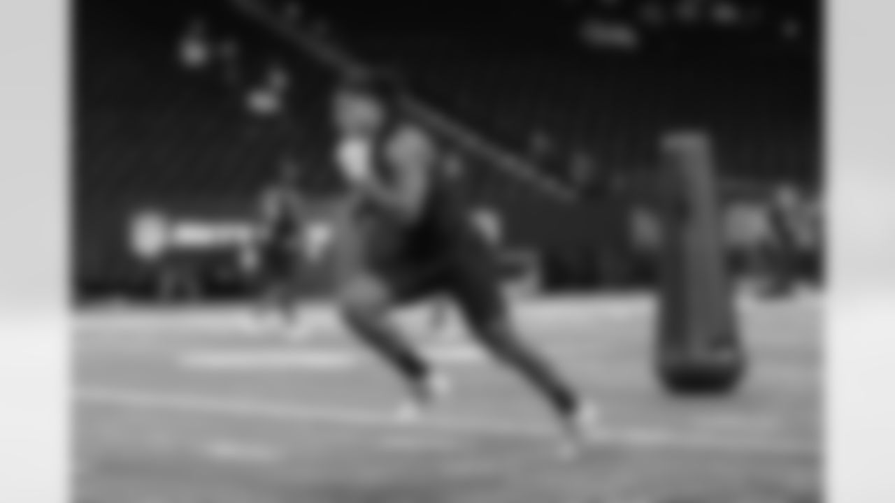 Rutgers running back Isiah Pacheco (23) runs a drill during the 2022 Scouting Combine on Friday, March 4, 2022 in Indianapolis, Indiana. (Aaron Doster/NFL)