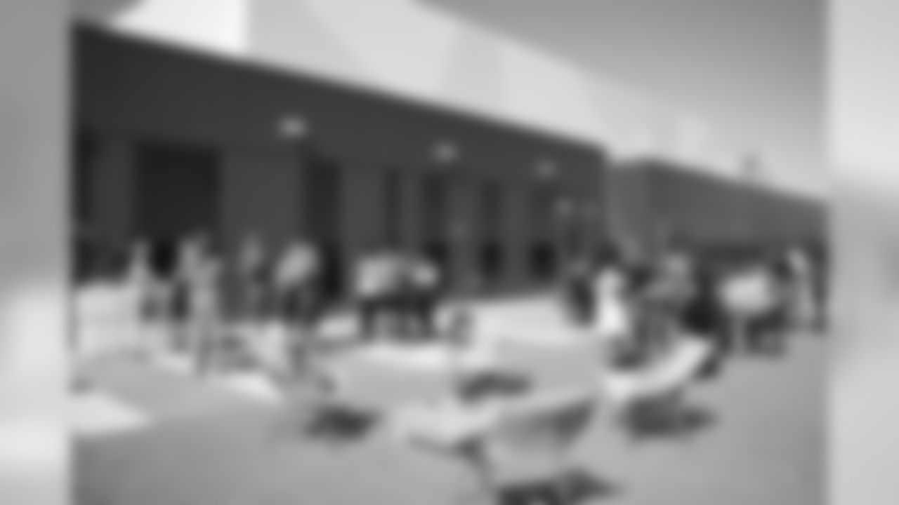 An image from July 17, 2018 of the Vikings Women team huddle held at TCO Performance Center in Eagan, MN.