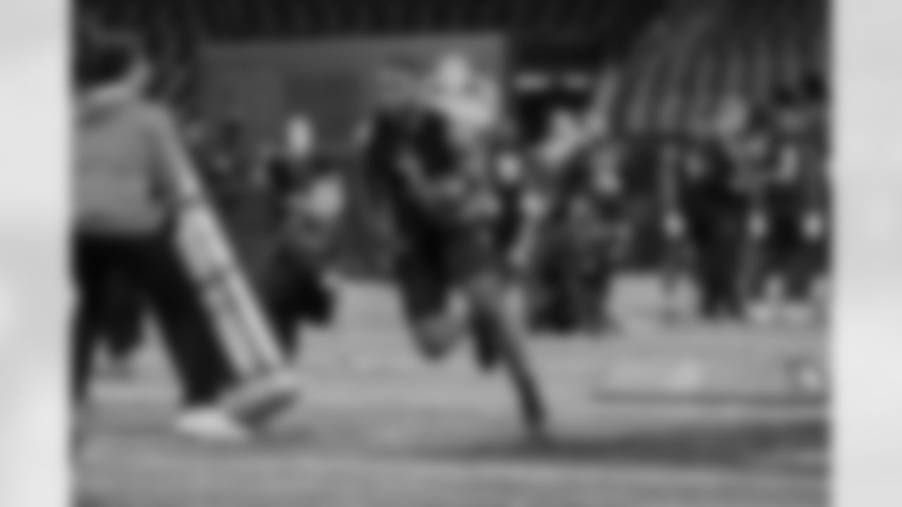 San Diego State running back Greg Bell (03) runs a drill during the 2022 Scouting Combine on Friday, March 4, 2022 in Indianapolis, Indiana. (Aaron Doster/NFL)