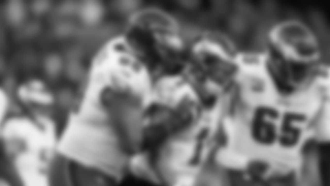 T Jordan Mailata, QB Jalen Hurts, and T Lane Johnson