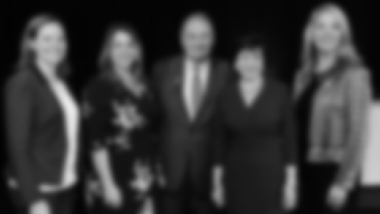 Left to right: Sarah Basinger, Nicole Bush, President Mike Fitts, Gayle Benson and DeeAnn Golden
