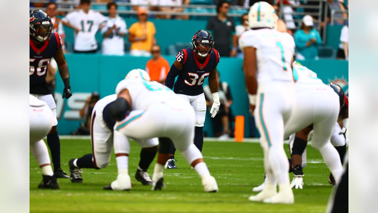 Houston Texans defensive lineman Jonathan Greenard (52) walks on the  sidelines during an NFL football game against the Miami Dolphins, Sunday  Nov. 7, 2021, in Miami Gardens, Fla. (AP Photo/Doug Murray Stock