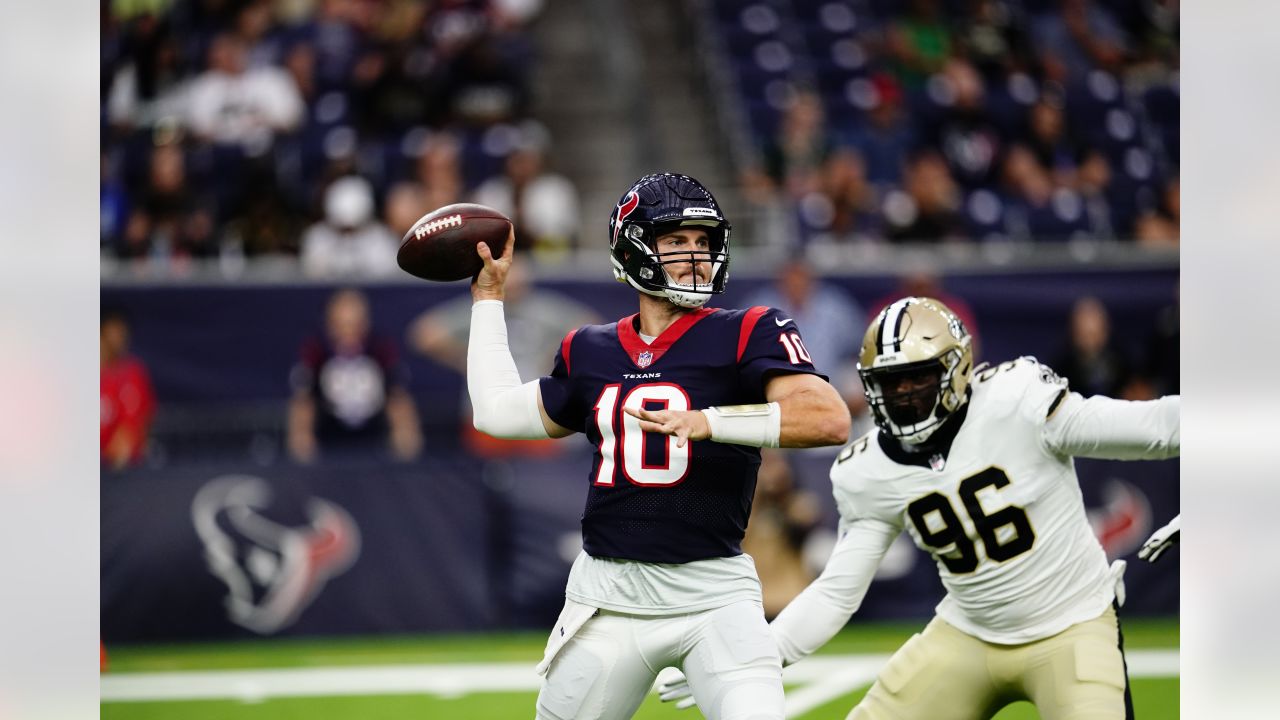 HOUSTON, TX - OCTOBER 10: The Texans punt return team awaits the snap  during the football game between the New England Patriots and Houston Texans  at NRG Stadium on October 10, 2021