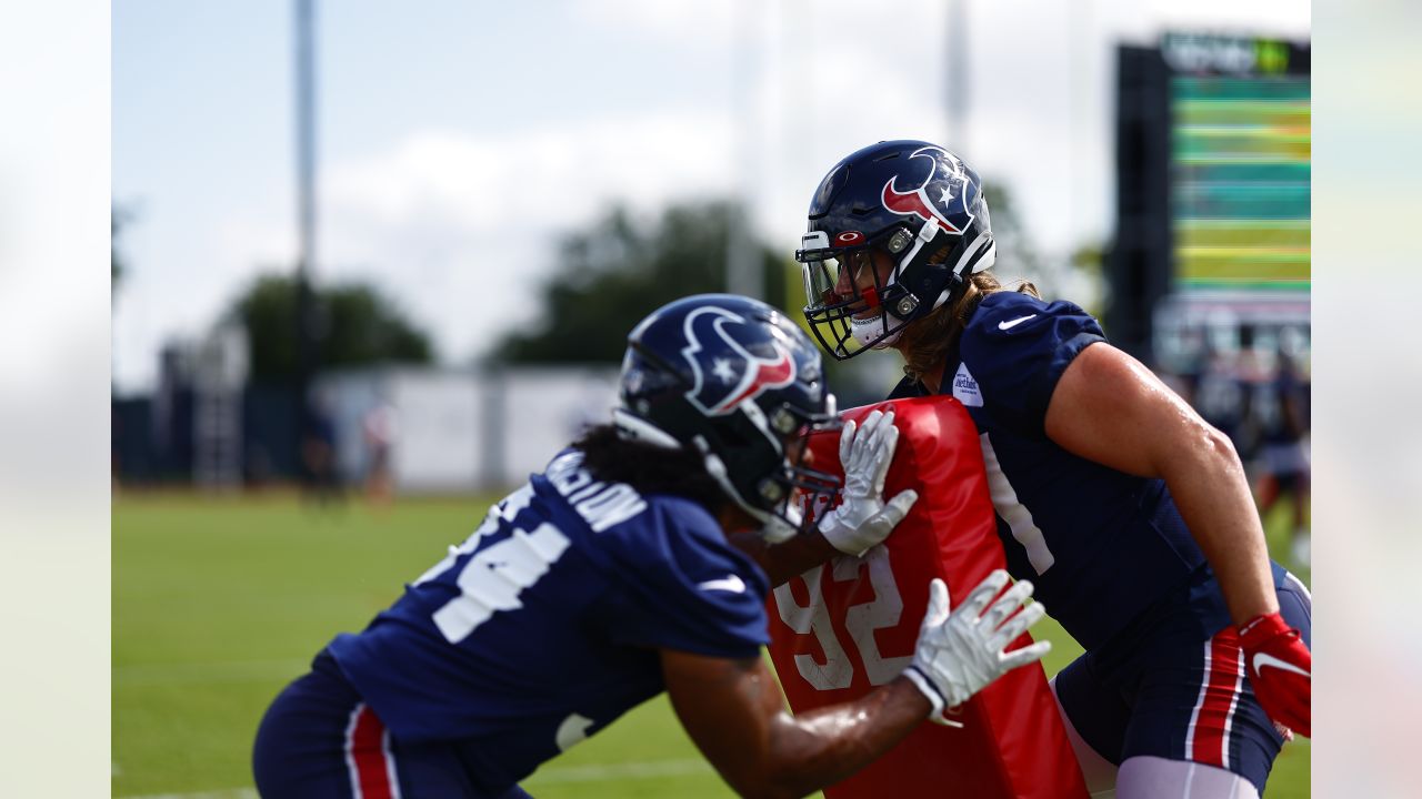 Houston Texans tight end Jordan Murray takes passes during the NFL football  team's training camp Thursday, July 27, 2023, in Houston. (AP Photo/Michael  Wyke Stock Photo - Alamy