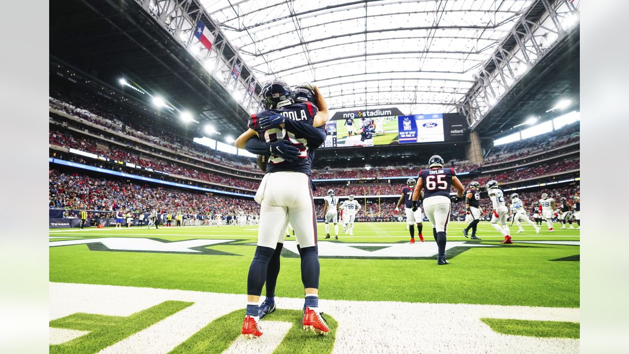 Houston Texans quarterback Davis Mills (10) calls signals during the second  quarter of the NFL Football Game between the Tennessee Titans and the  Houston Texans on Sunday, October 30, 2022, at NRG