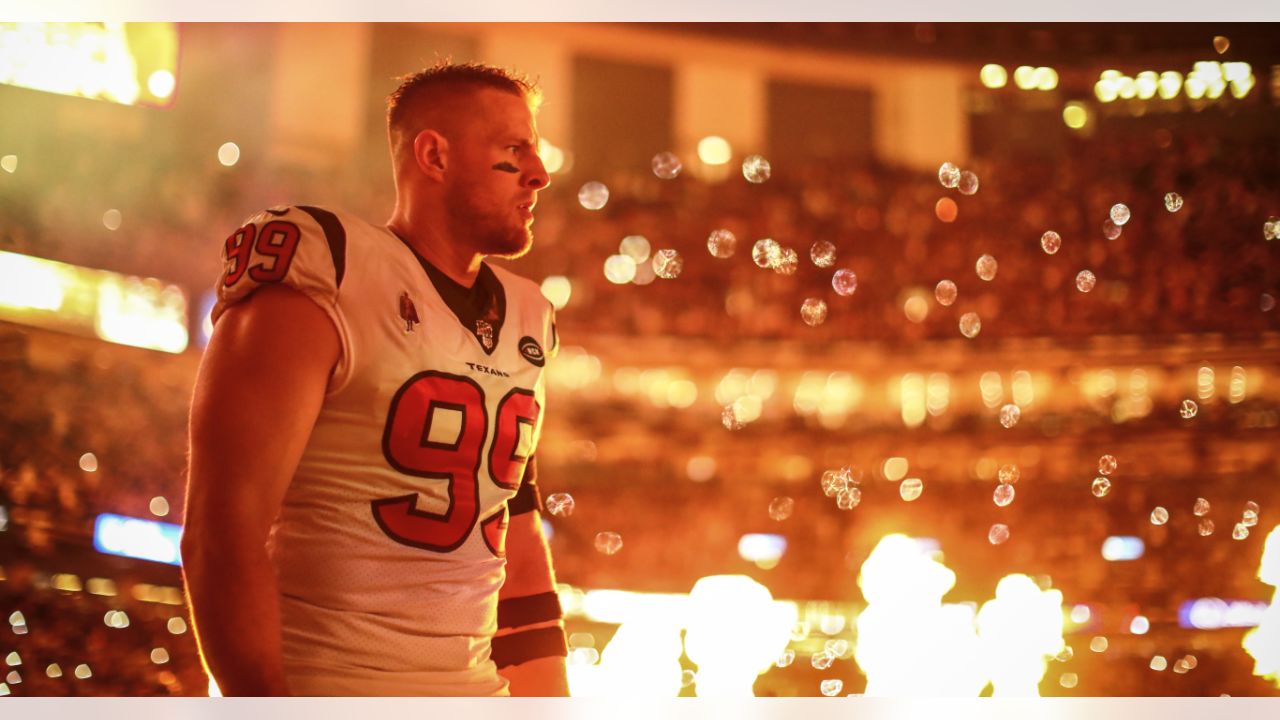 Houston, USA. 18 August 2018. The Walter Payton award on Houston Texans  defensive end J.J. Watt (99) jersey during a preseason NFL football game  between the Houston Texans and the San Francisco