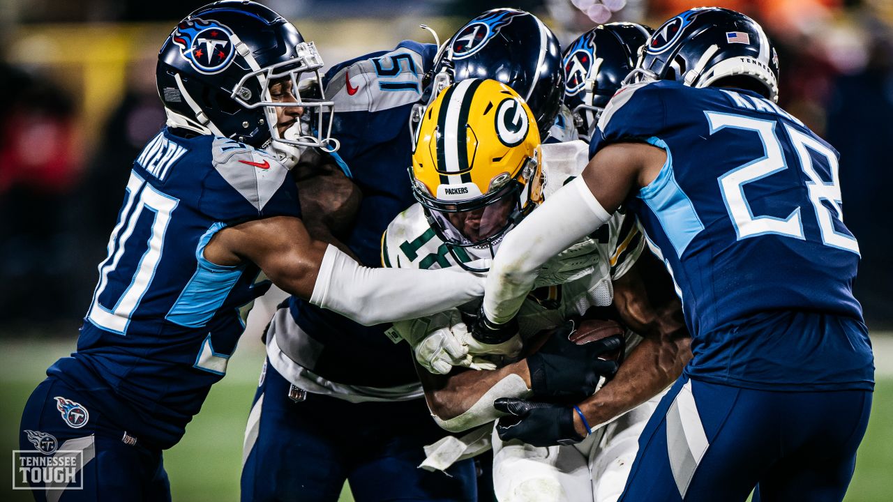 Detailed view of Green Bay Packers (left) and Tennessee Titans helmets.  Photo via Credit: Newscom/Alamy Live News Stock Photo - Alamy