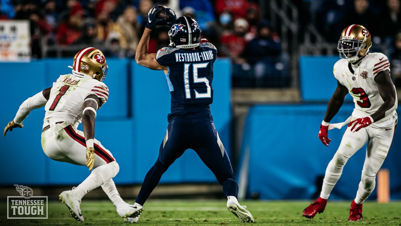 Tennessee Titans wide receiver Nick Westbrook-Ikhine (15) runs a route  during their game against the New York Giants Sunday, Sept. 11, 2022, in  Nashville, Tenn. (AP Photo/Wade Payne Stock Photo - Alamy