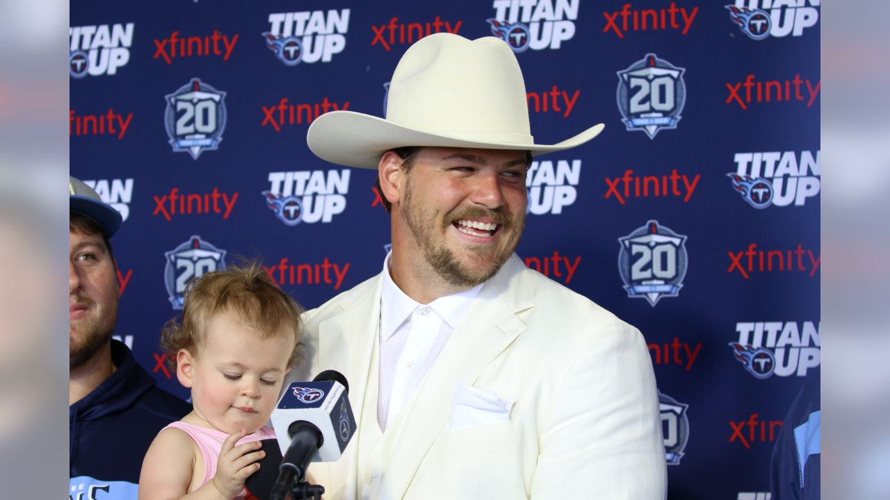 Titans Taylor Lewan meets media as Boss Hogg after contract extension