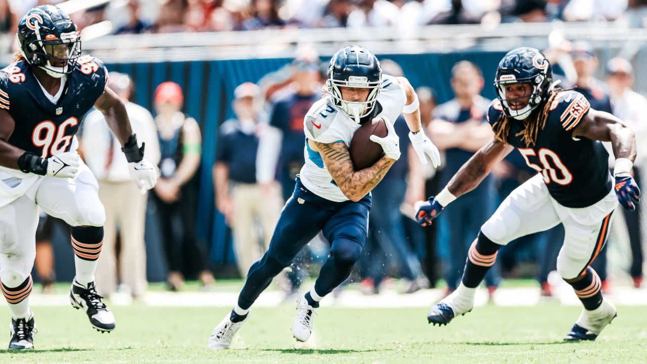 August 29, 2019: Chicago, Illinois, U.S. - Titans #22 Derrick Henry takes a  break during the NFL Preseason Game between the Tennessee Titans and  Chicago Bears at Soldier Field in Chicago, IL.