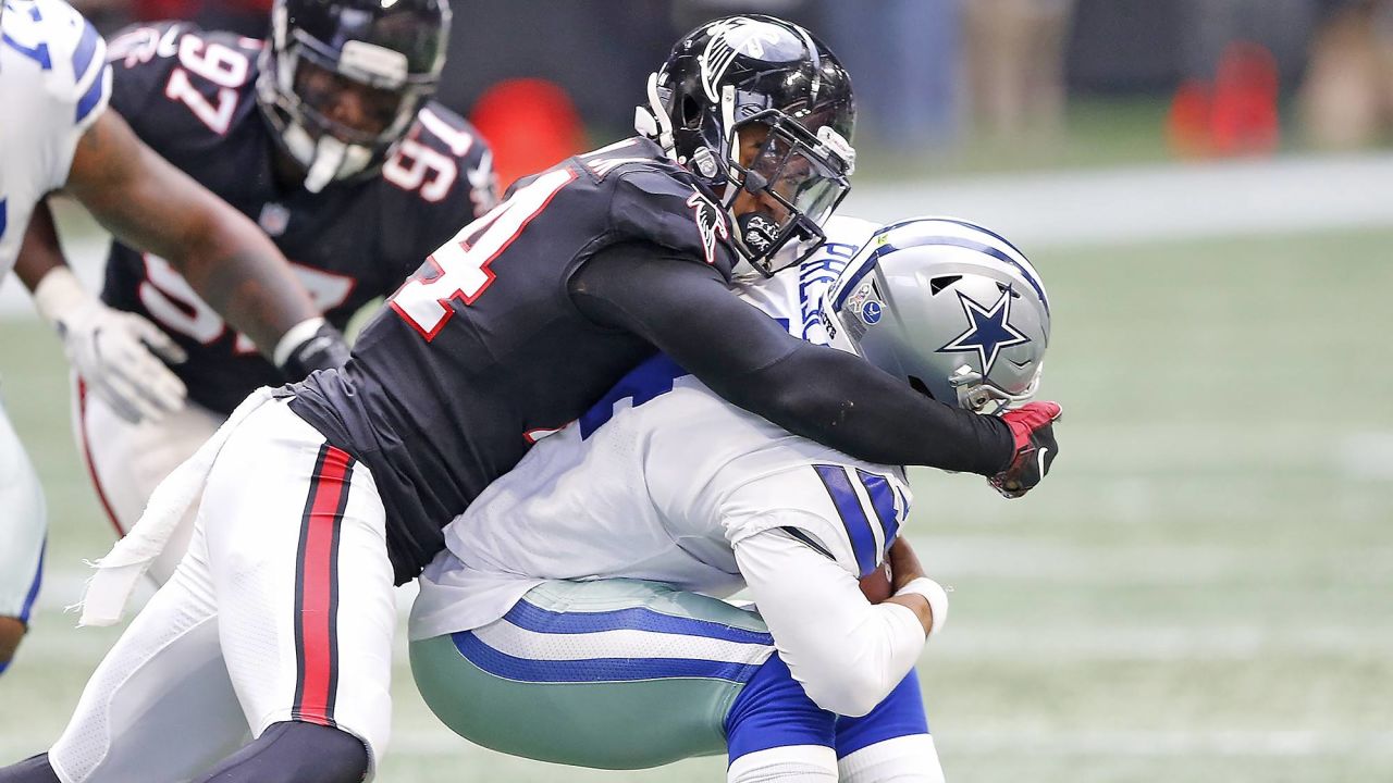 Atlanta Falcons outside linebacker Vic Beasley (44) sacks Carolina