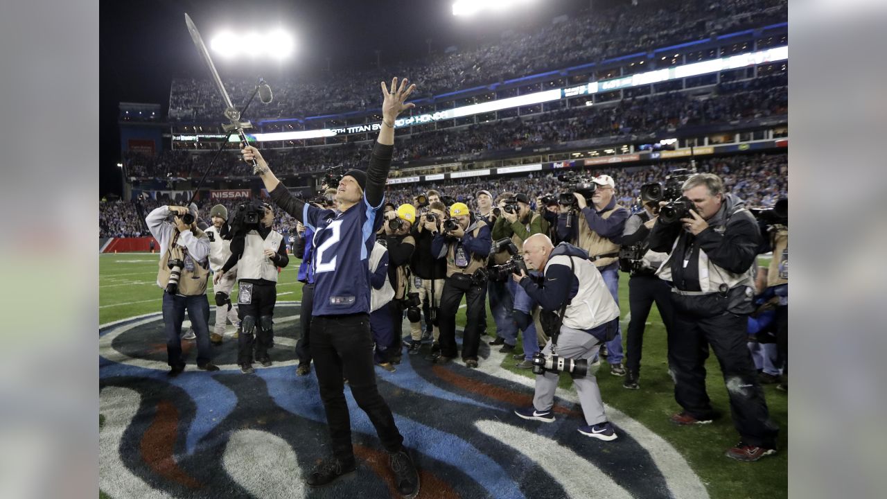 NBC broadcasters work from the field in Nissan Stadium before an NFL  football game between the Tennessee Titans and the Indianapolis Colts  Sunday, Dec. 30, 2018, in Nashville, Tenn. (AP Photo/Mark Zaleski