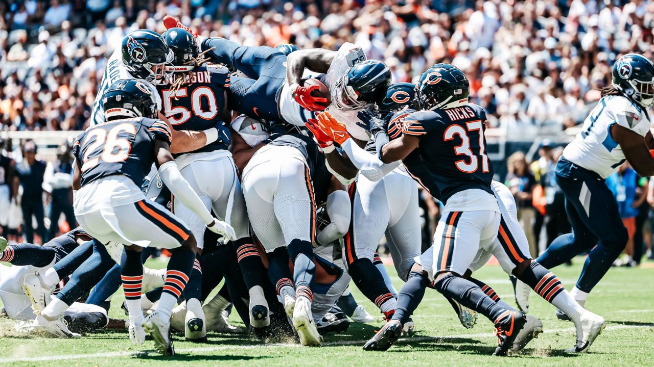 August 12, 2023 - Tennessee Titans quarterback Malik Willis (7) scores a  touchdown during NFL preseason football game between the Chicago Bears vs  the Tennessee Titans in Chicago, IL (Credit Image: Gary