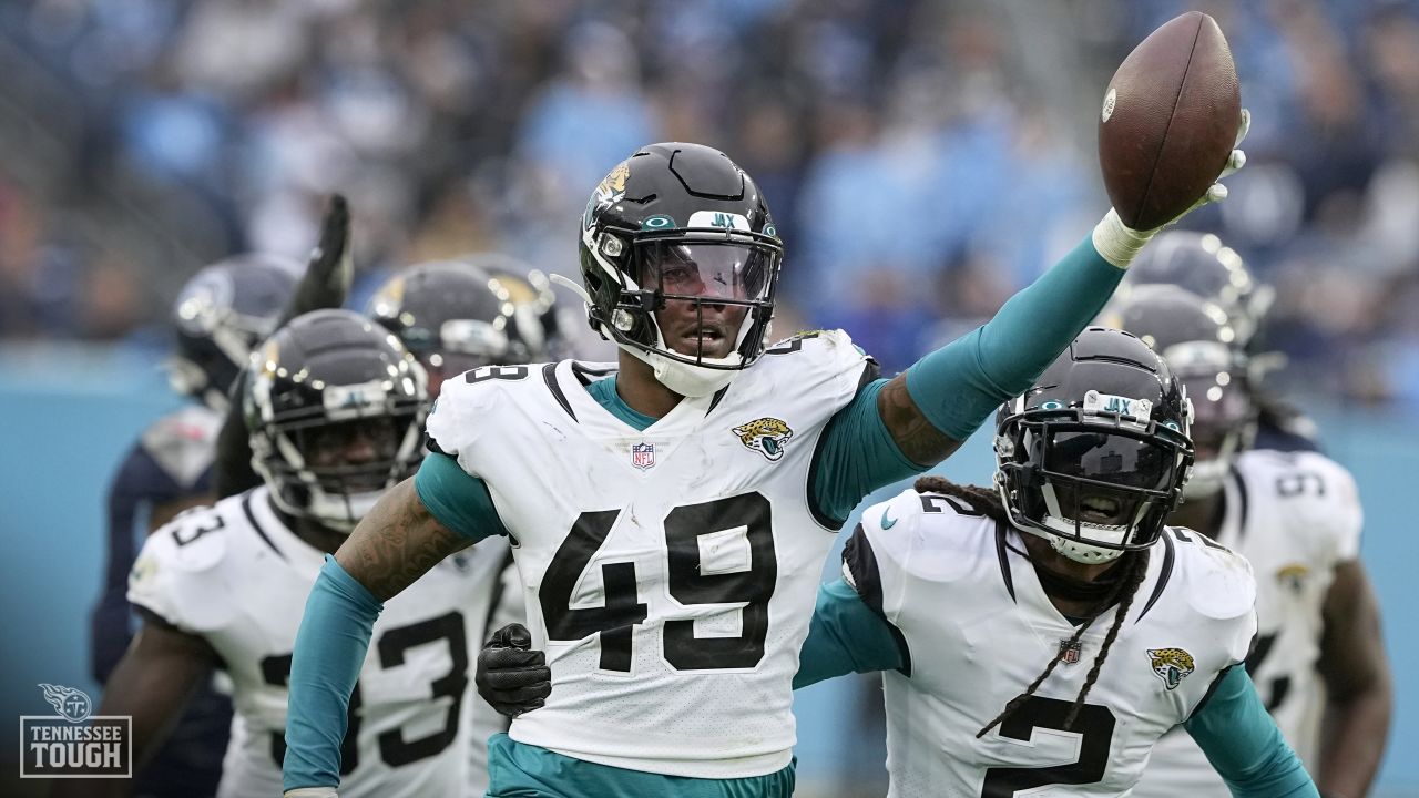 The Jacksonville Jaguars celebrate after stopping Tennessee Titans