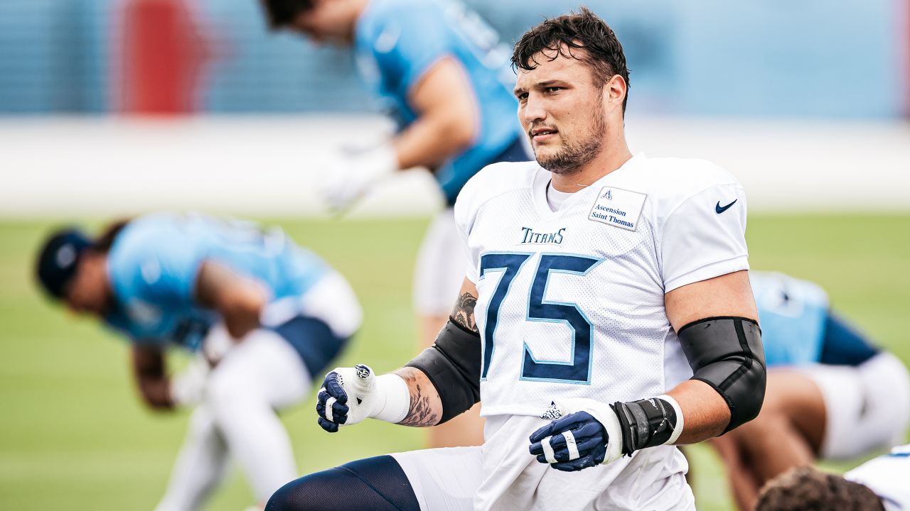 Tennessee Titans offensive tackle Dillon Radunz (75) blocks during