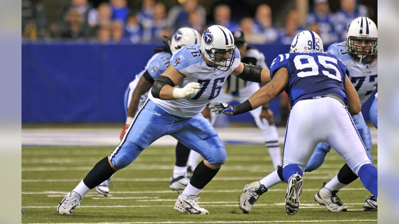 Tennessee Titans tackle David Stewart (76) leaves the field following a  17-14 win over the