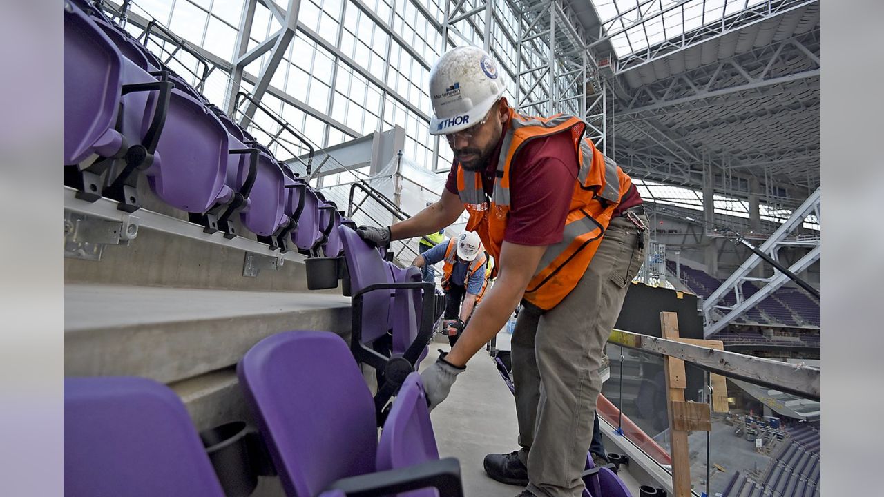 U.S. Bank Stadium home of the Minnesota Vikings with stadium and arena  seating and telescoping stands manufactured by Irwin Seating Company