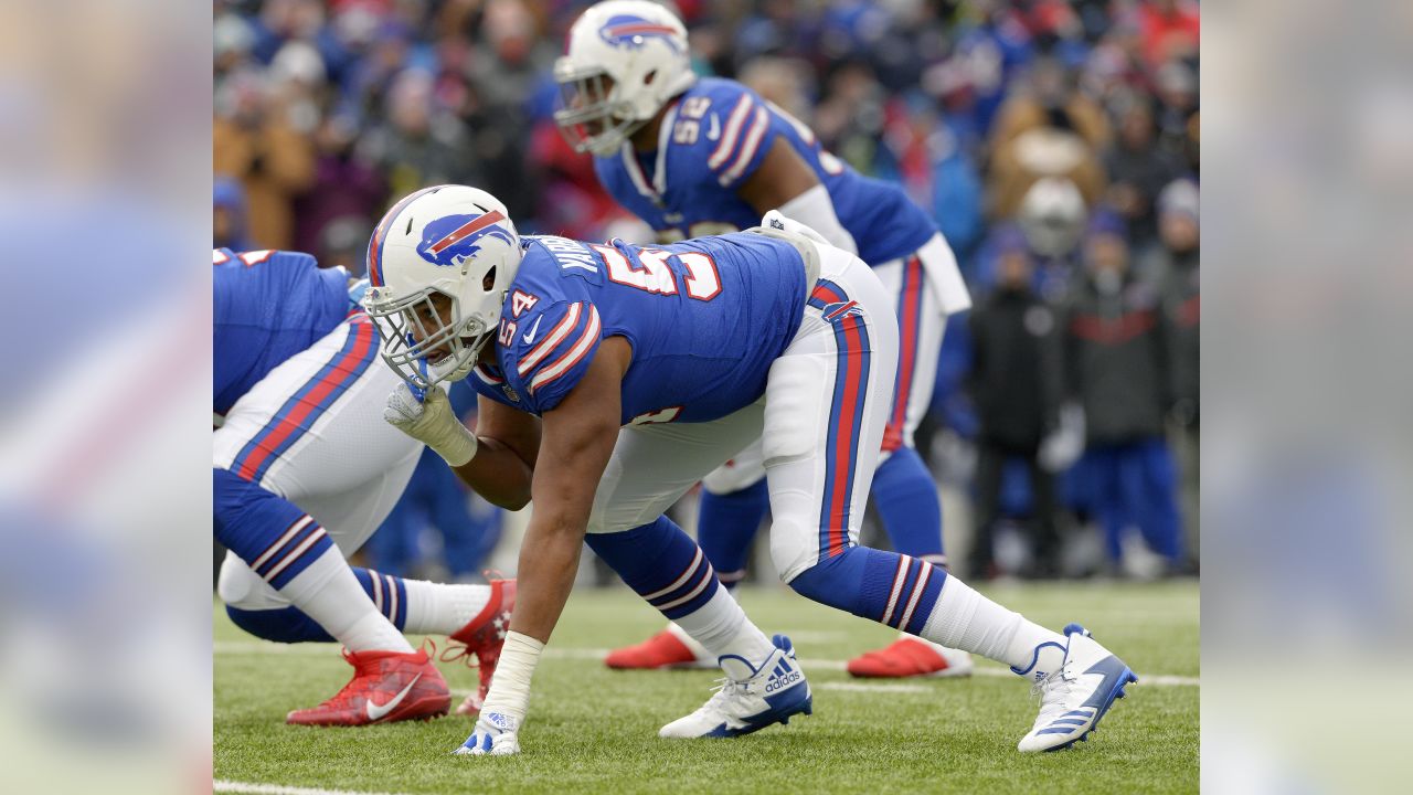 The line of scrimmage of the Miami Dolphins against the Buffalo Bills  during the second half of an NFL football game, Sunday, Oct. 31, 2021, in  Orchard Park, N.Y. (AP Photo/Adrian Kraus