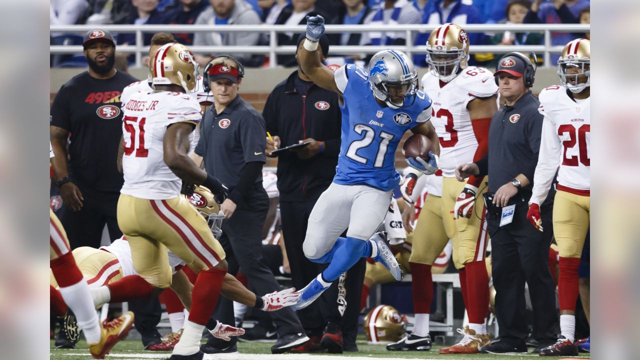 Detroit Lions wide receiver Calvin Johnson (81) is seen during warm ups  prior to an NFL football game against the Philadelphia Eagles at Ford Field  in Detroit, Thursday, Nov. 26, 2015. (AP